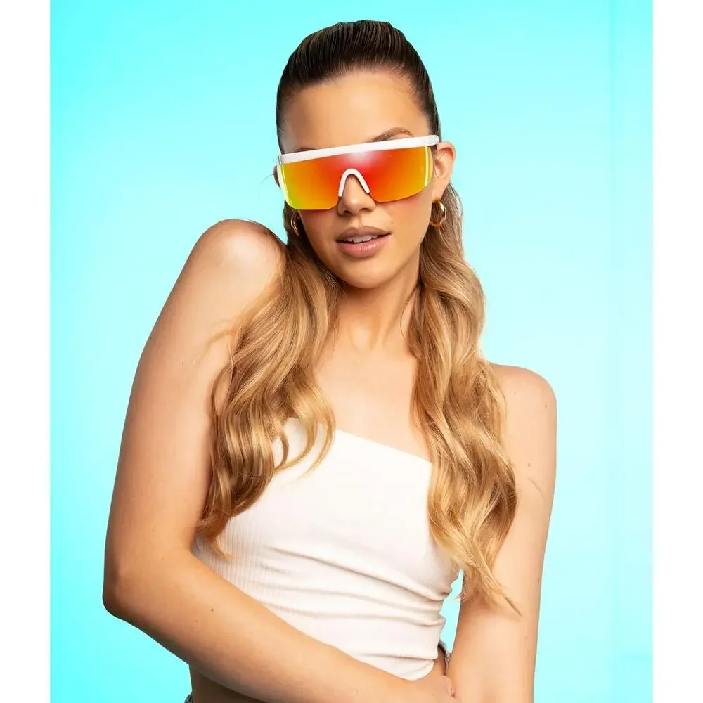 NWT Tipsy Elves Miami Ice White Polarized Sunglasses Mirrorized Retro Sporty Ski
